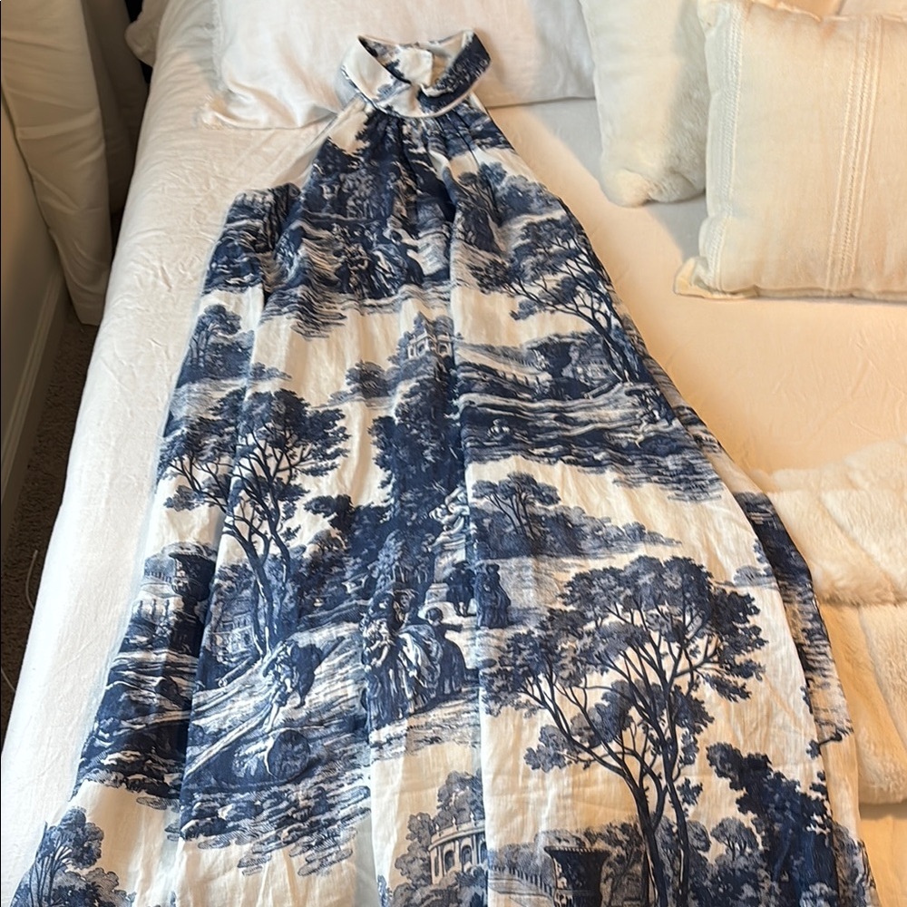 NEW Blue and White French Toile COS Linen dress with cotton lining Maxi dress
